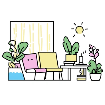 A tranquil healing space with plants and soft lighting, inviting relaxation and reflection.