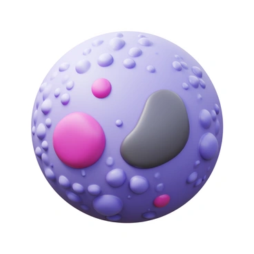 A detailed view of the irregular surface texture of a cancer cell. The surface displays a complex pattern with protrusions and indentations, showcasing rough and uneven areas. Various shapes and sizes characterize the cell membrane, highlighting abnormalities. The color palette includes shades of light and dark purples, with hints of pink and gray, emphasizing the cell's unique texture. The image captures the intricate details, allowing for a clear examination of the cellular surface.