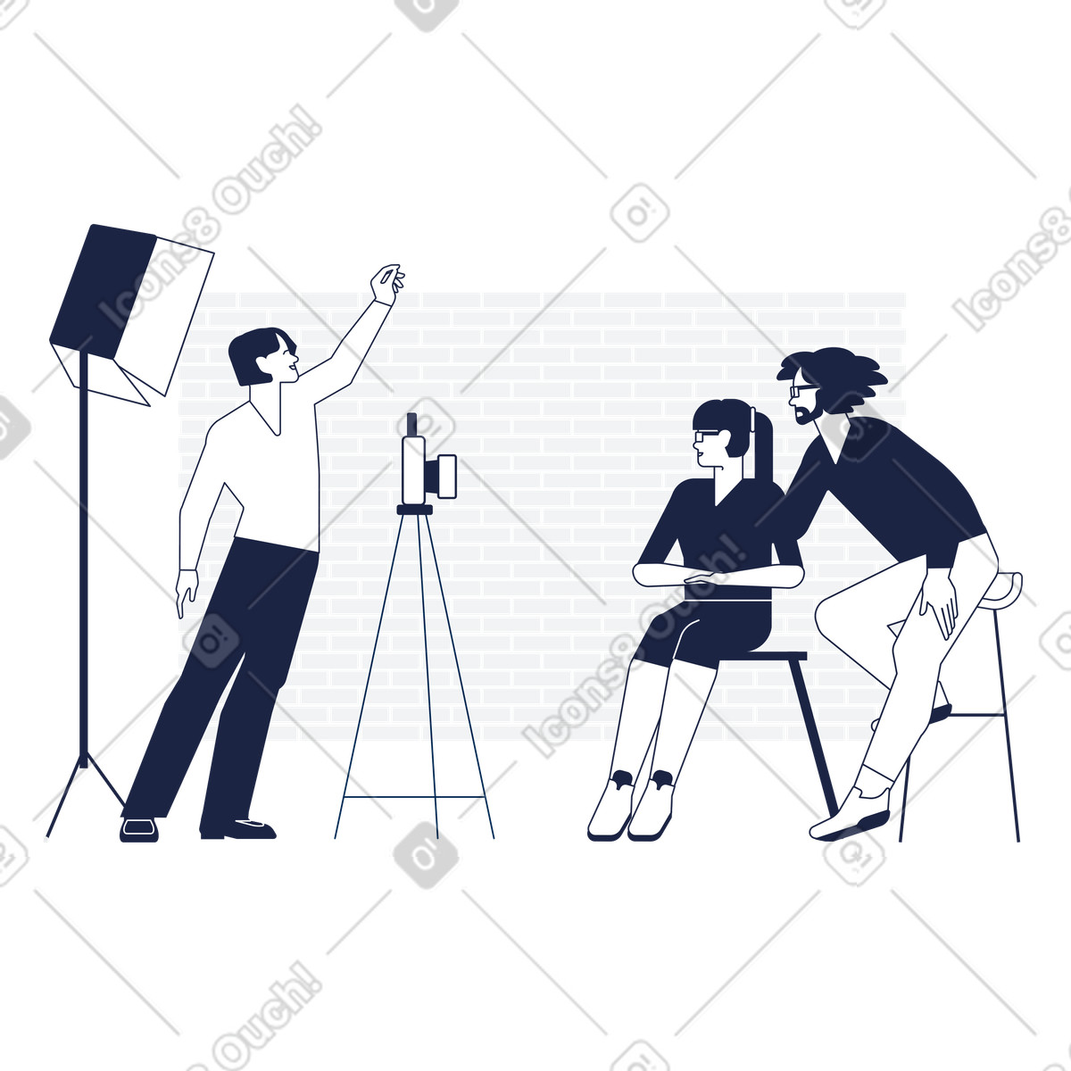 Couple posing for a family portrait photo illustration in Urban Line style download in PNG, SVG