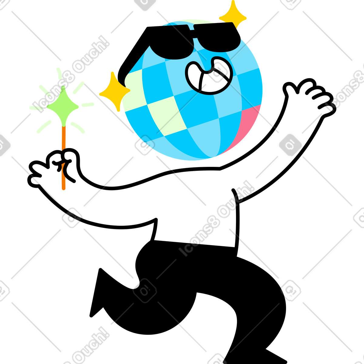 Personaggio maschile con la testa a palla da discoteca illustrazione in stile Giggle scarica in PNG, SVG