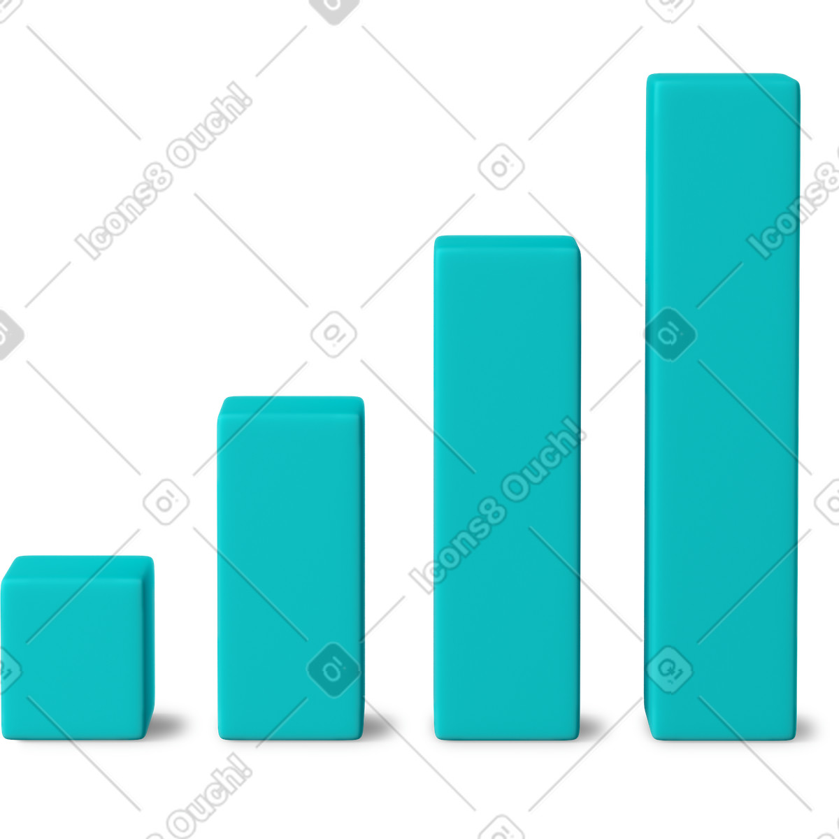 Big growing turquoise bar chart illustration in 3D Business style download in PNG, SVG