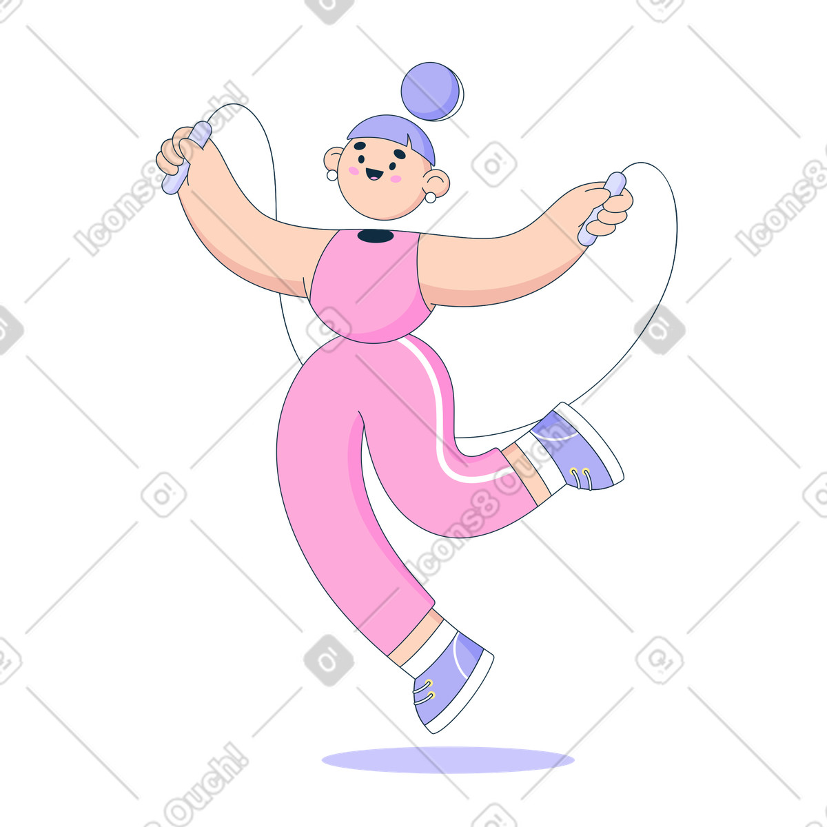 Frau springt mit einem springseil-Illustration im Bubble gum-Stil als Download in PNG, SVG