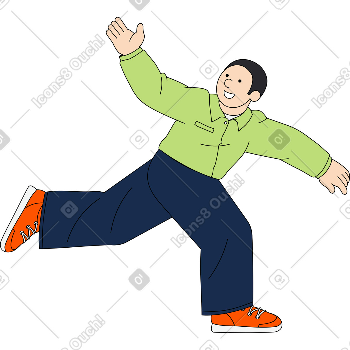 Ilustración Joven atrapando algo en estilo Kindy a descargar en PNG y SVG
