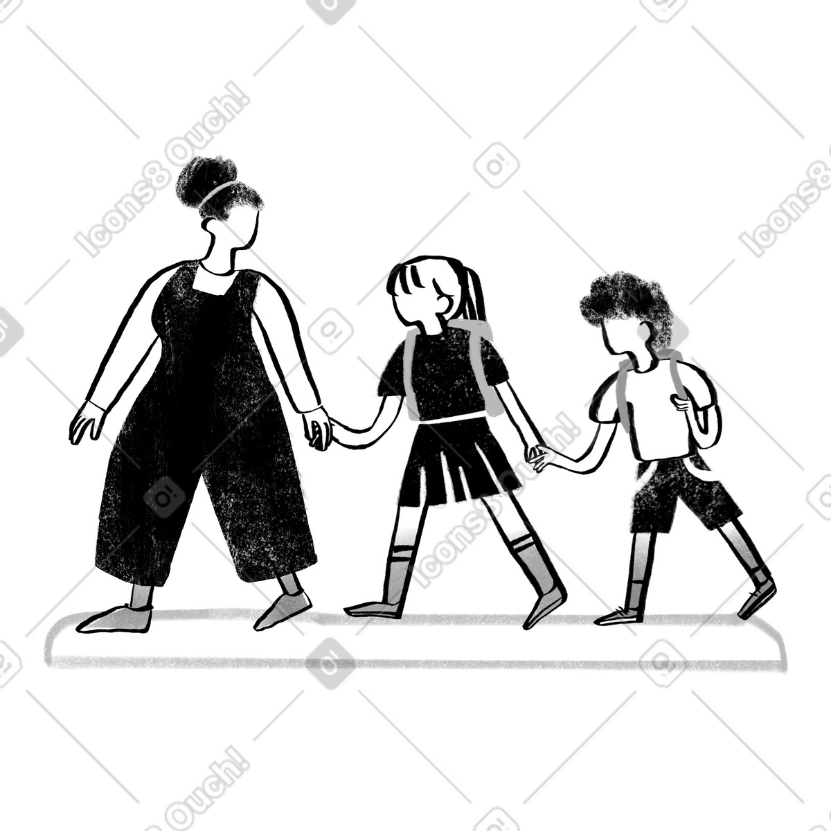 Company 스타일의 Black and white teacher walking with small school children 일러스트레이션 PNG, SVG 다운로드