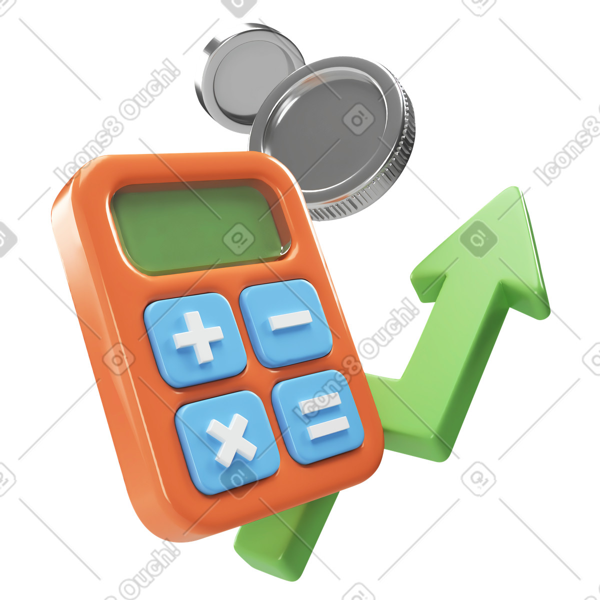 Calculator, up arrow, coin money illustration in PNG, SVG