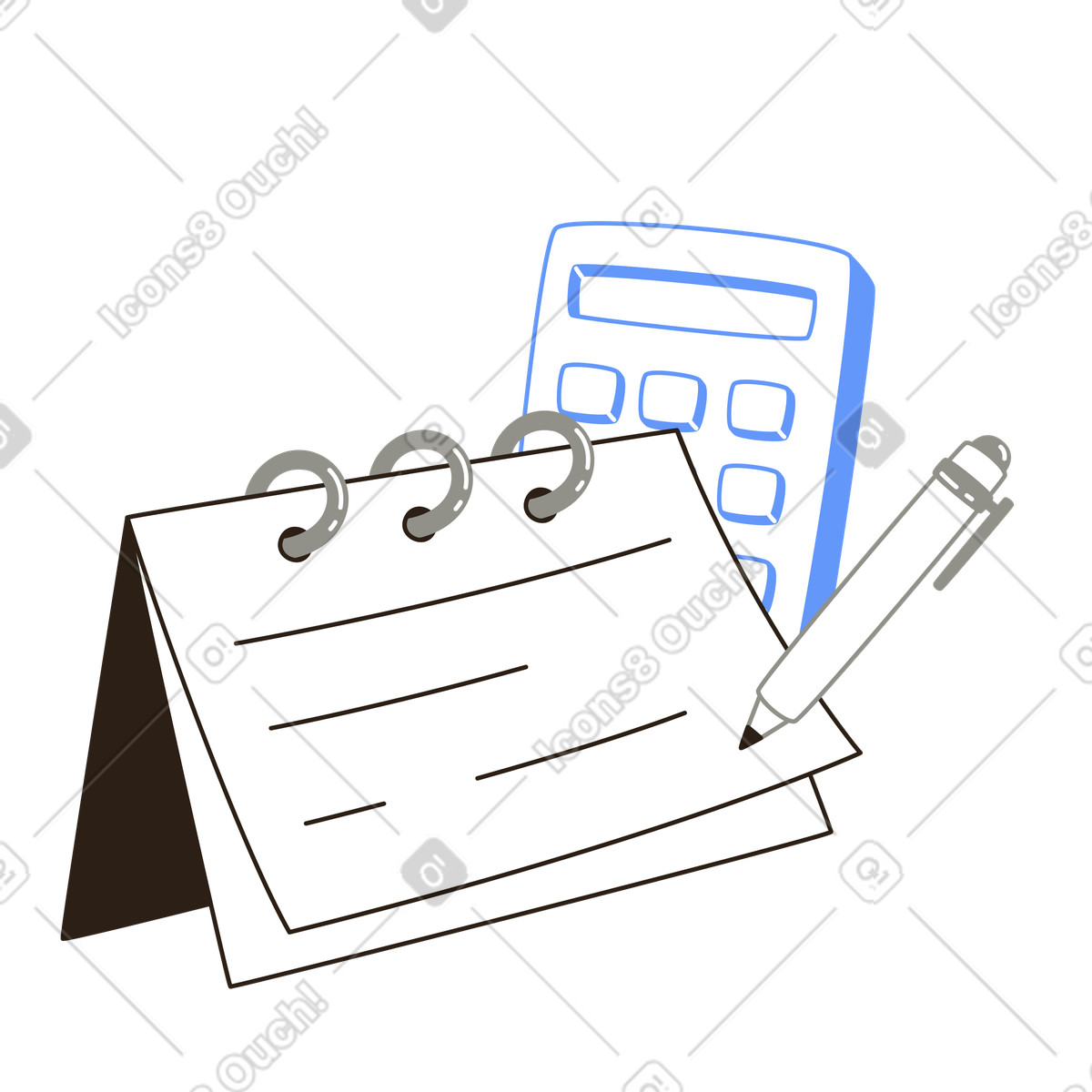 Calendar with calculator and pencil, Scheduling and financial planning, Budgeting and time management illustration in Plain style download in PNG, SVG