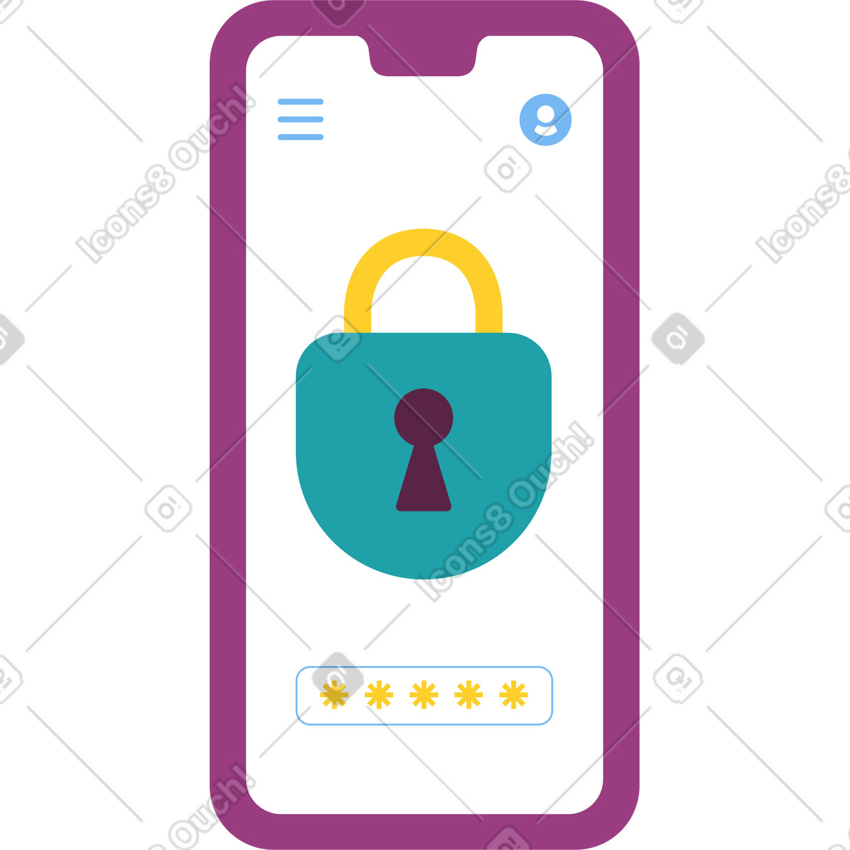 Big mobile phone with lock illustration in Sammy style download in PNG, SVG