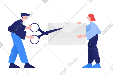 Man cutting an envelope with scissors PNG, SVG