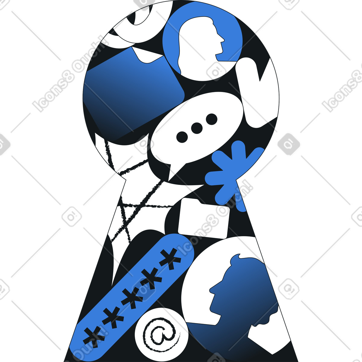 Figura del buco della serratura con icone illustrazione in stile Midnight scarica in PNG, SVG