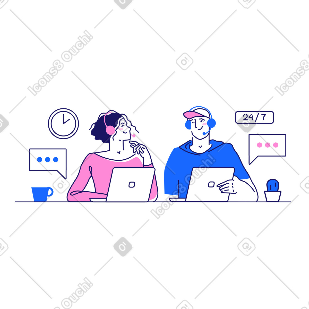 Man and woman work in support service illustration in PNG, SVG