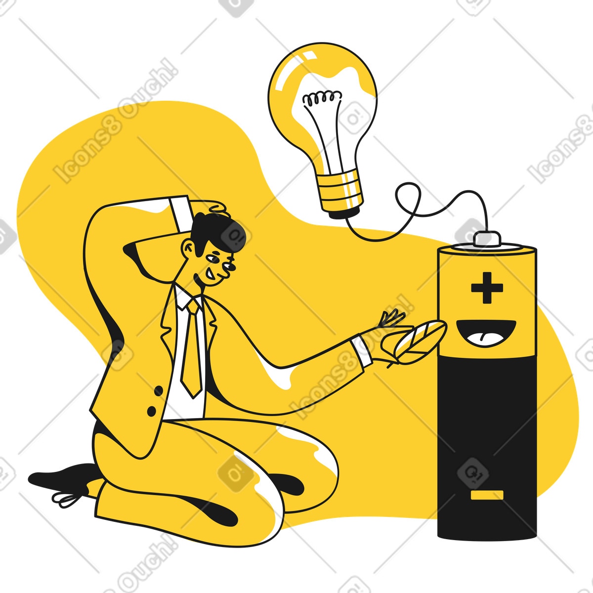 Man with battery generating green power illustration in Taxi style download in PNG, SVG