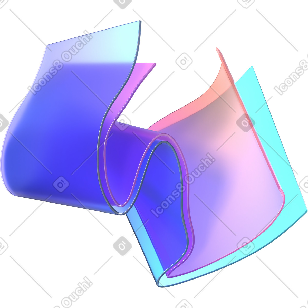 Scrunched gradient glass ribbons illustration in PNG, SVG