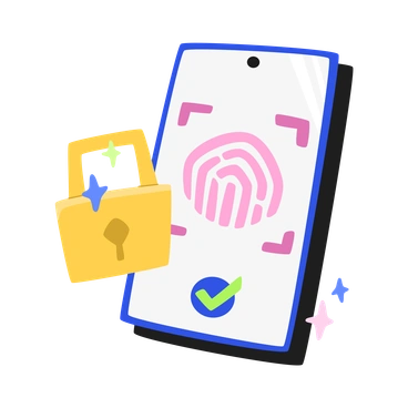 A smartphone with a fingerprint and lock - Bouncy style illustration