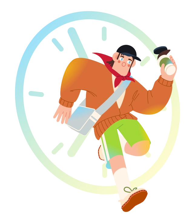 A person running with a clock in background - Fizzy style illustration