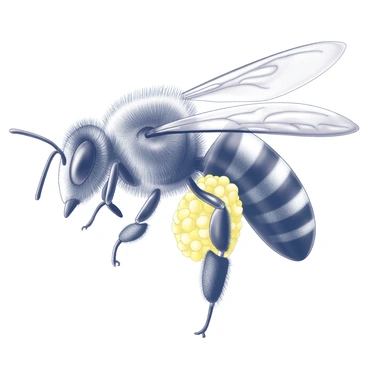 Close-up of a bee's hind leg with pollen basket filled with pollen