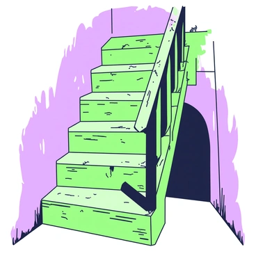 A staircase with creaky, uneven steps leading into darkness
