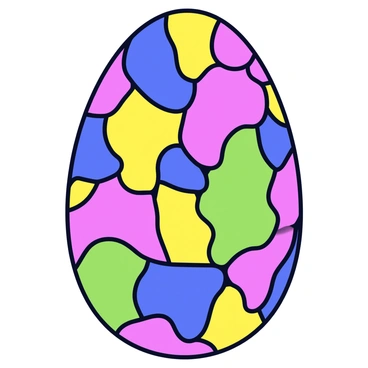 A mosaic artwork created using various colored pieces of eggshells. The mosaic features an intricate design with bold, contrasting colors like bright red, deep blue, sunny yellow, and vibrant green. The eggshells are arranged in a detailed pattern, creating a textured surface that highlights the unique shapes and colors of each piece. The background is a simple, flat surface that enhances the visual impact of the mosaic.