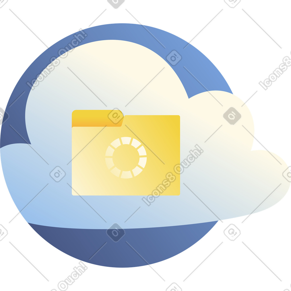Illustration Nuage avec dossier, icône de stockage en dans le style Beam à télécharger aux formats PNG, SVG