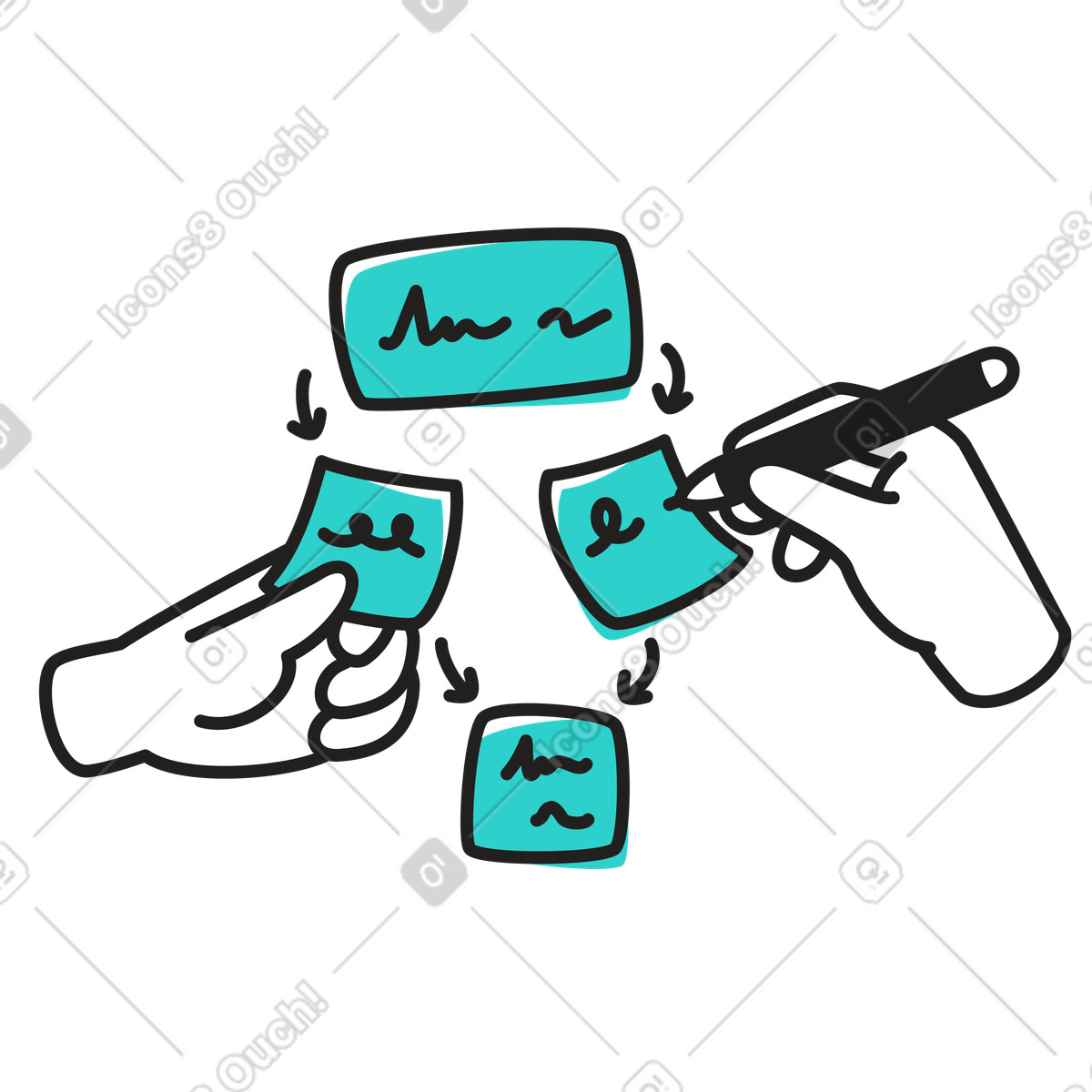 Team work and project planning illustration in Little style download in PNG, SVG