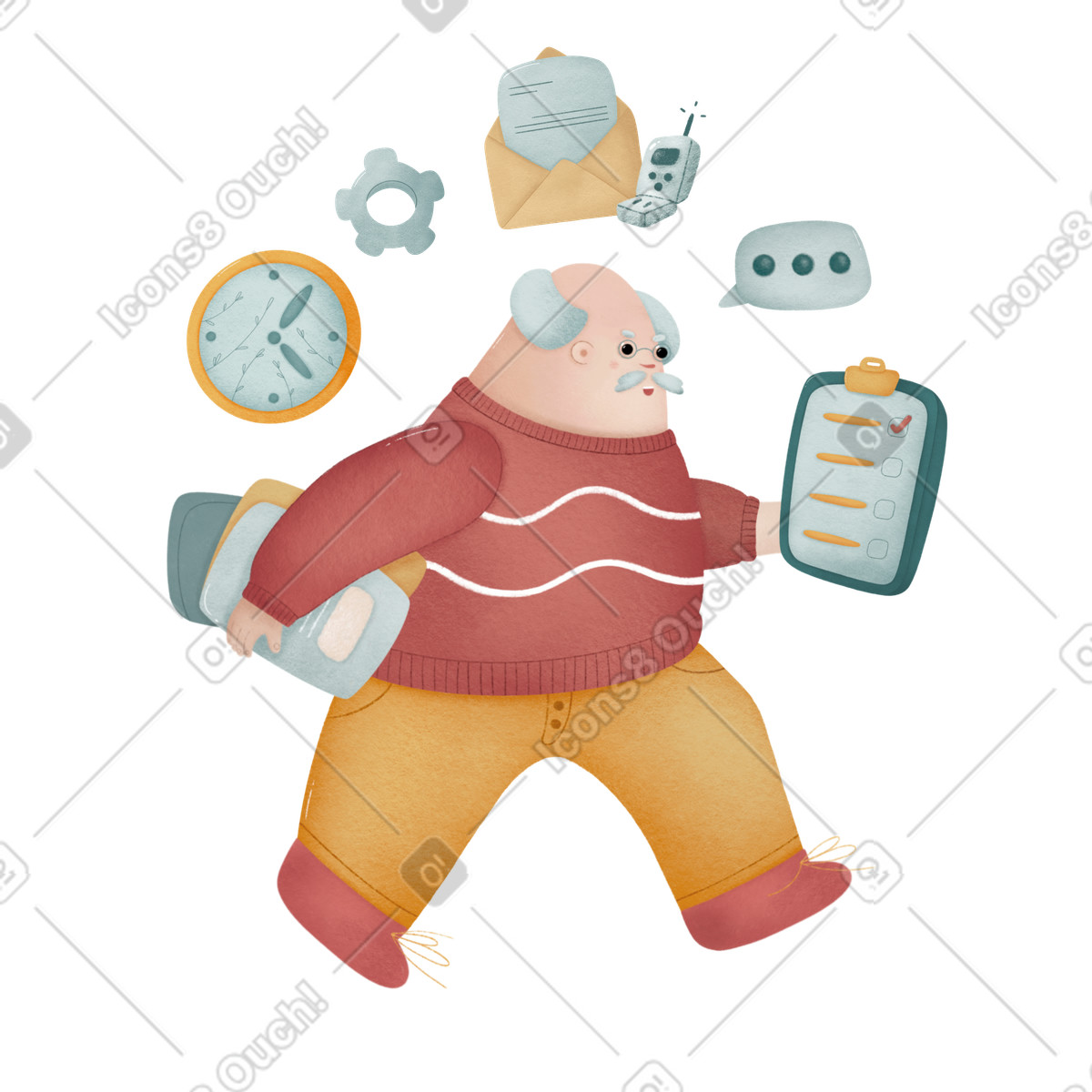 下载 Woolly 风格的 一心多用的人急于工作 插画，支持 PNG、SVG 格式