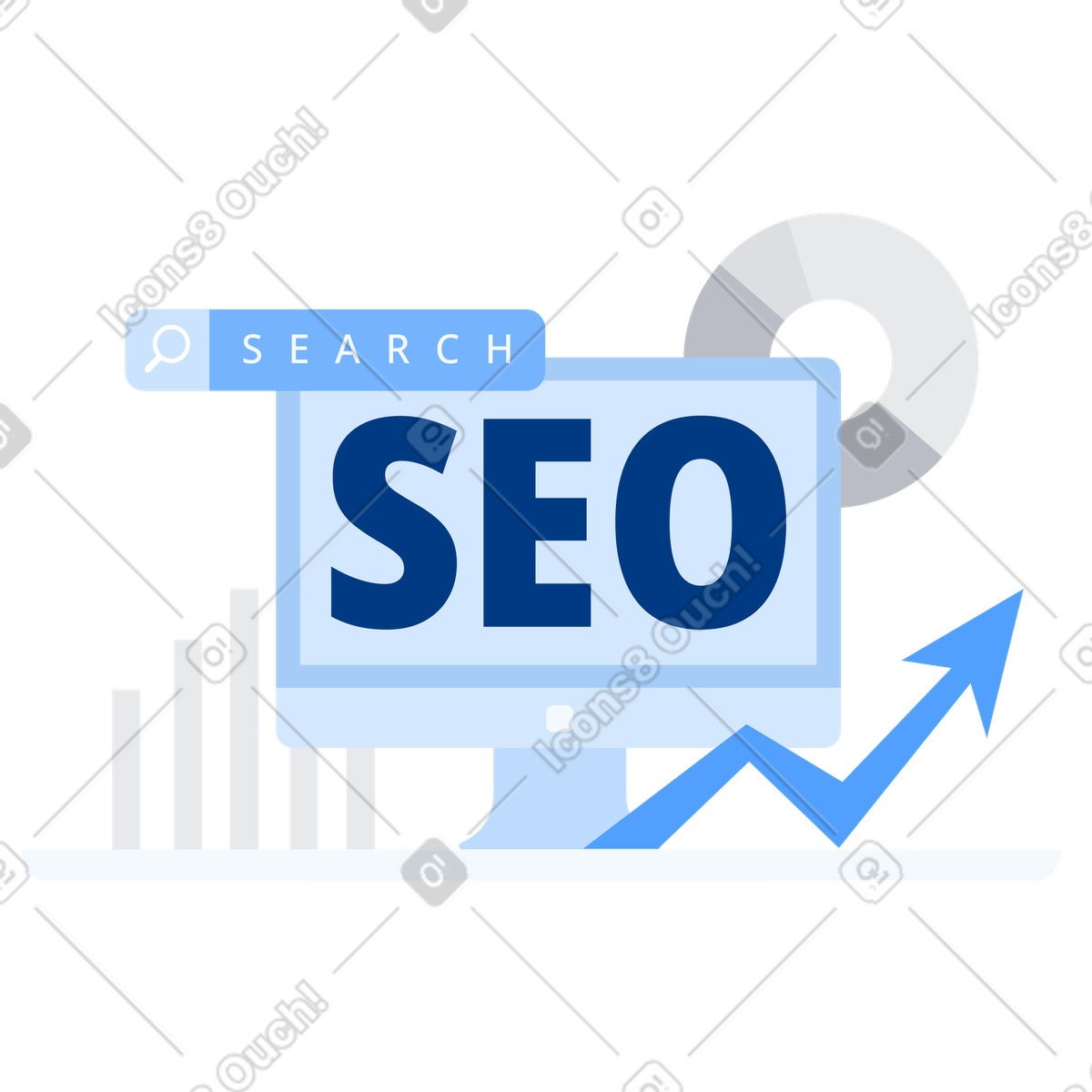 Ilustração de SEO text with data visualization, Website ranking performance em no estilo Urban para baixar em PNG, SVG