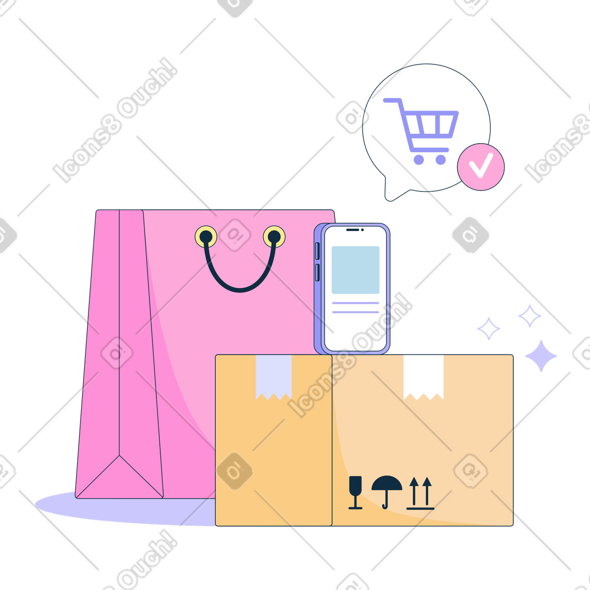 Completed delivery of online order animated illustration in GIF, Lottie (JSON), AE