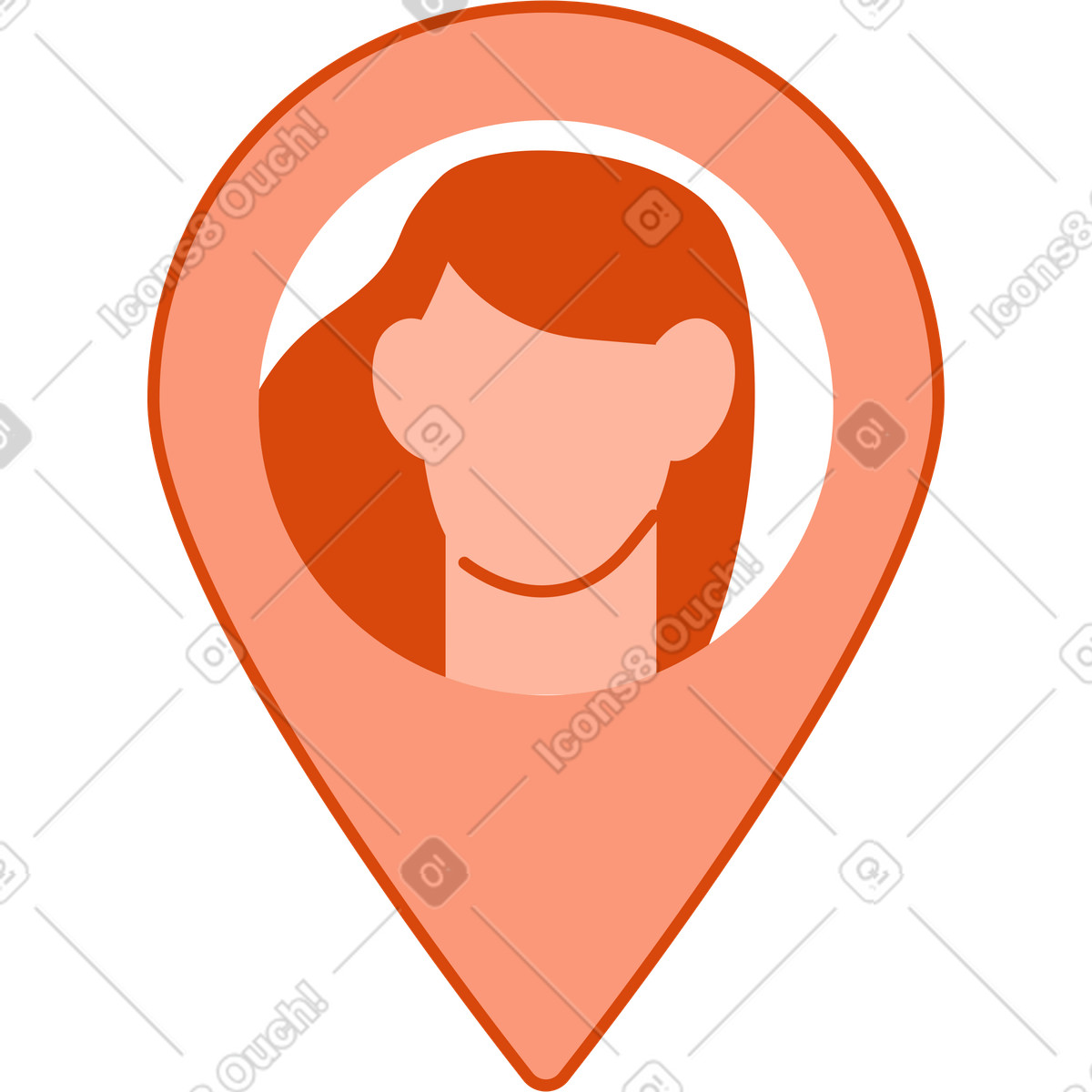 Orange 스타일의 위치정보 아이콘에 있는 여성 사용자의 아바타 일러스트레이션 PNG, SVG 다운로드