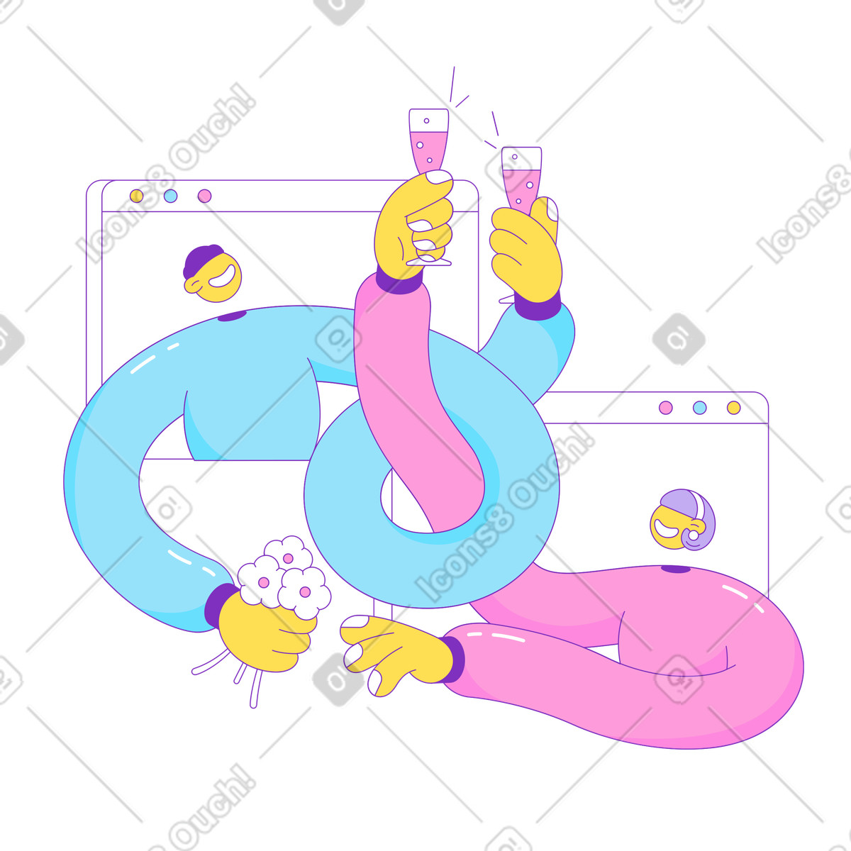 M&auml;dchen und ein mann haben ein online-date-Illustration in PNG, SVG