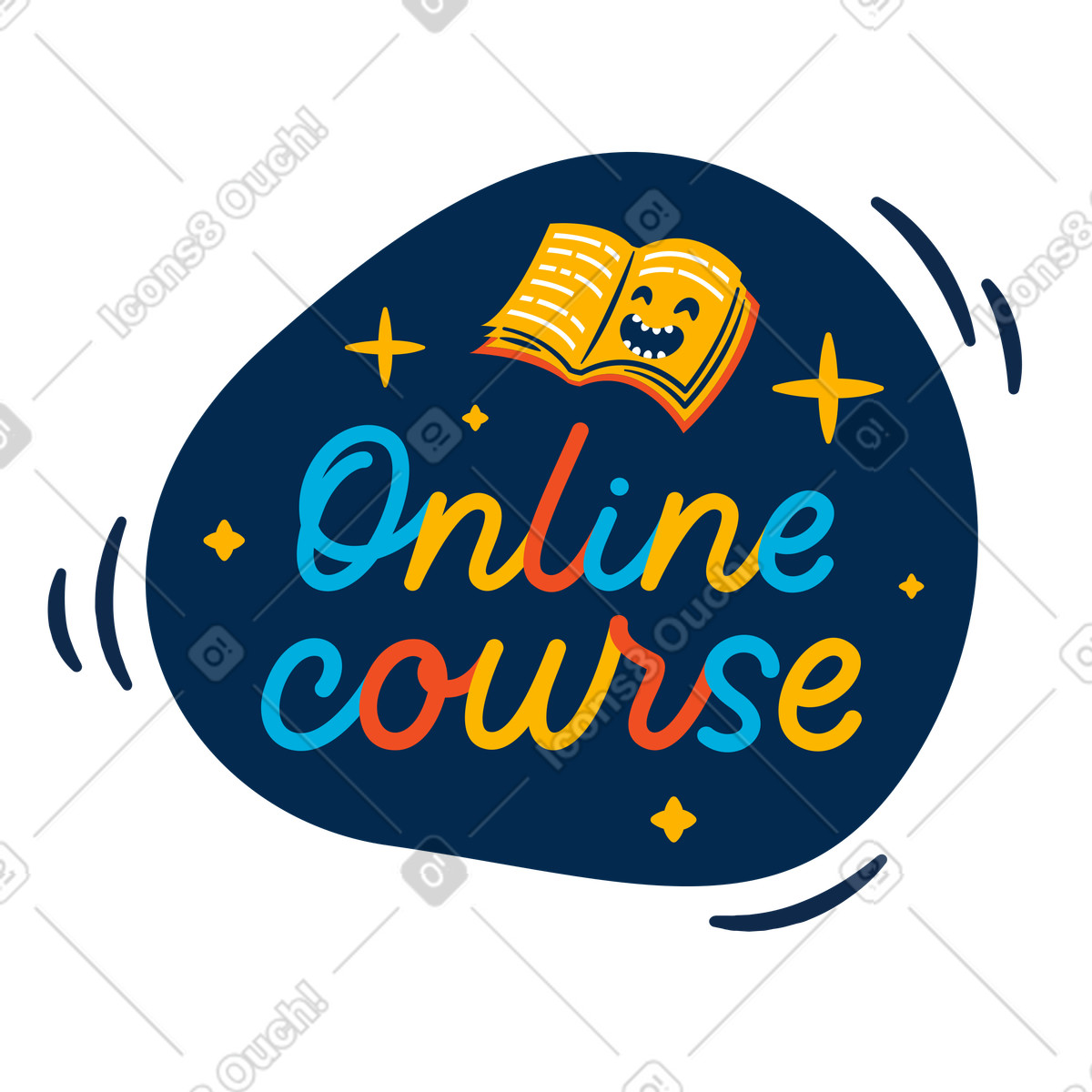 Online course lettering and book illustration in Flame style download in PNG, SVG