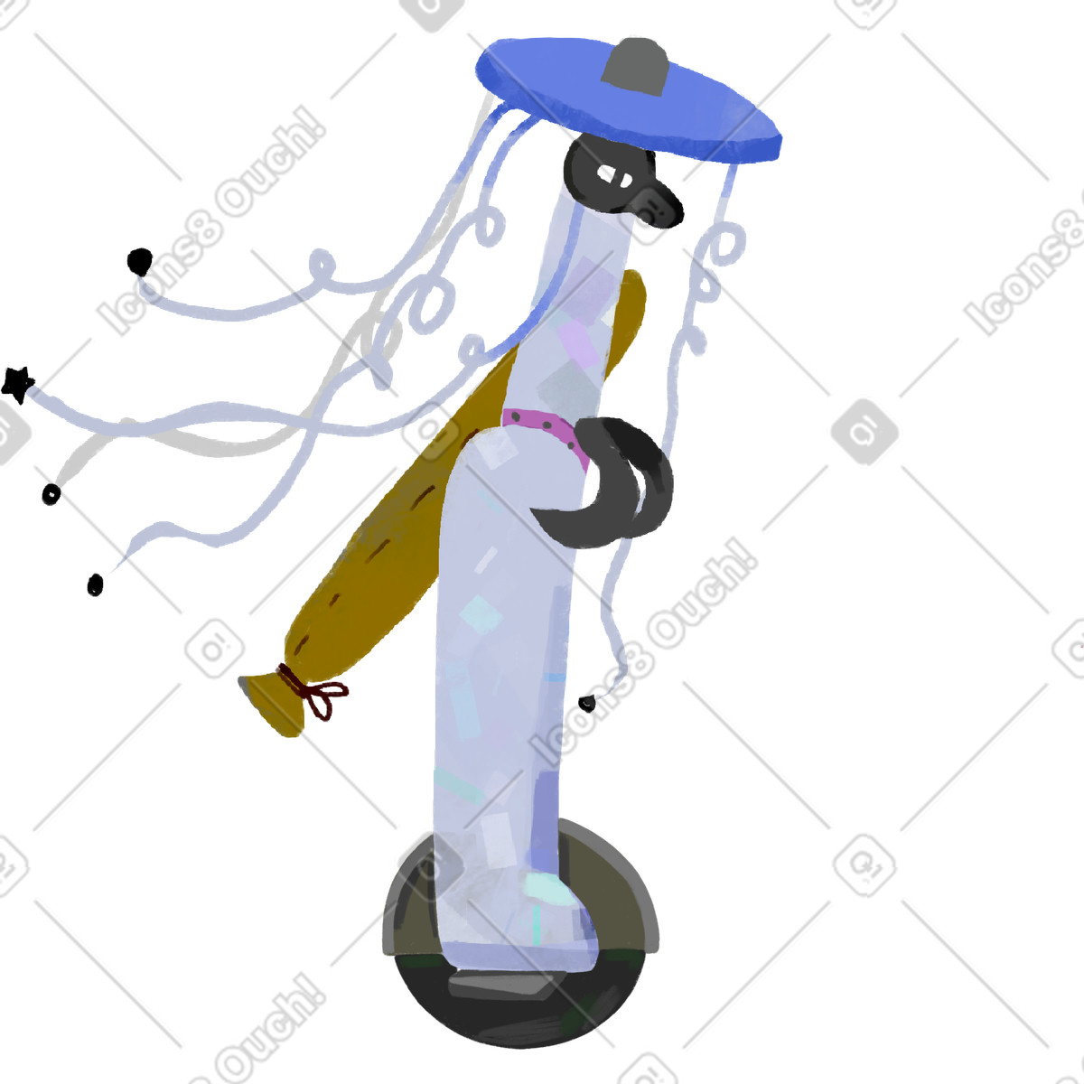Samurai monowheel-Illustration im Atomic-Stil als Download in PNG, SVG