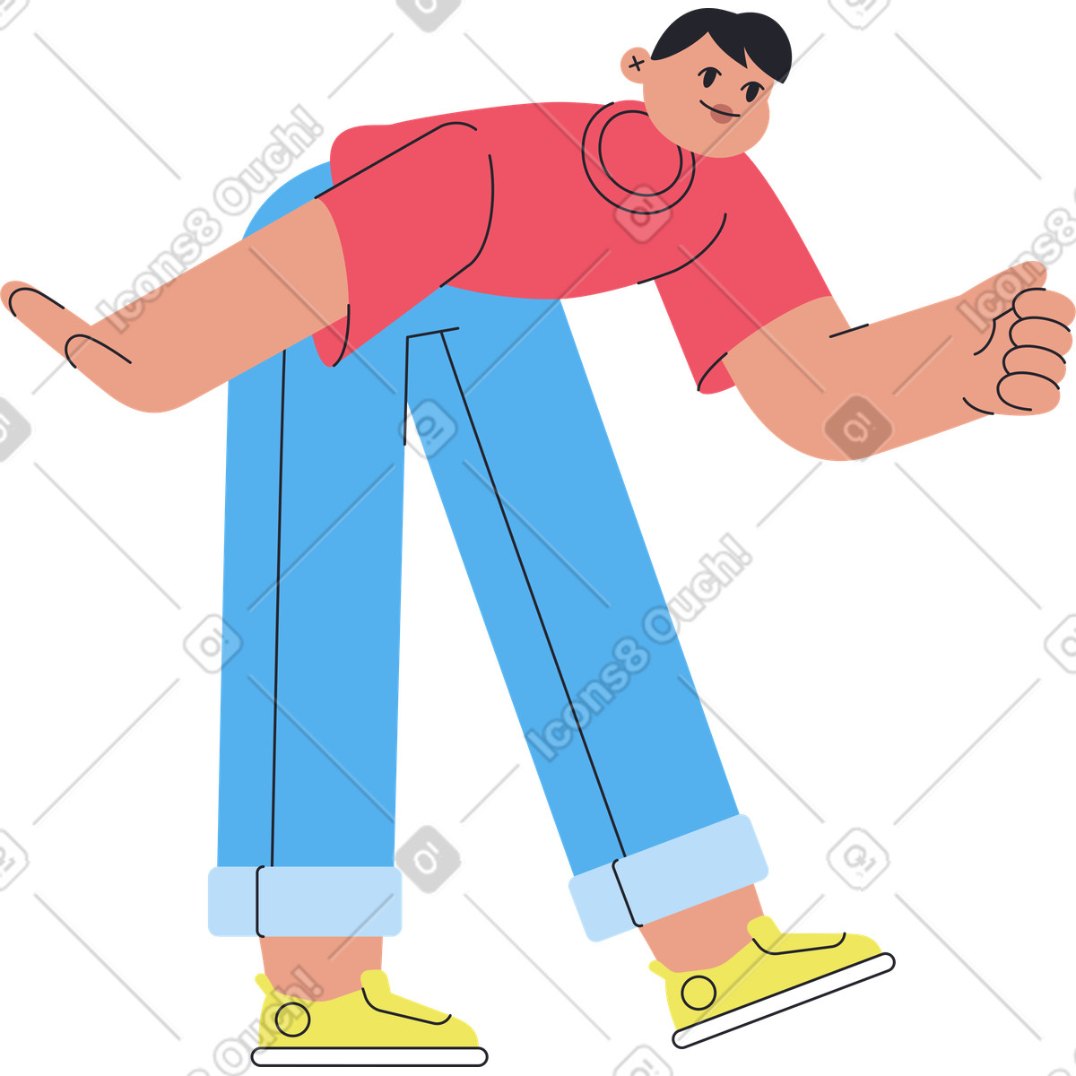 Guy bent over illustration in Boba style download in PNG, SVG