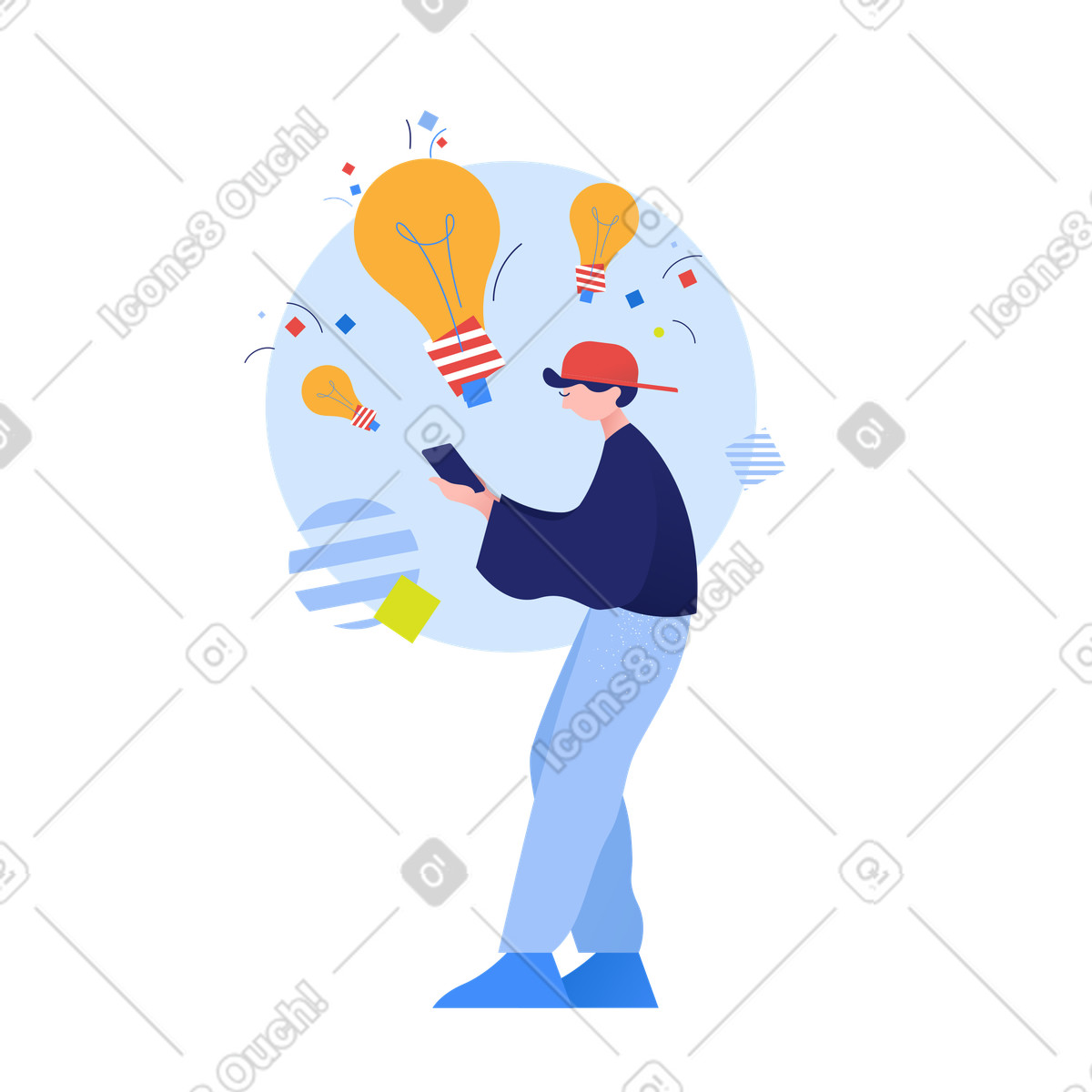Uomo con il telefono che crea idee illustrazione in stile Clip scarica in PNG, SVG