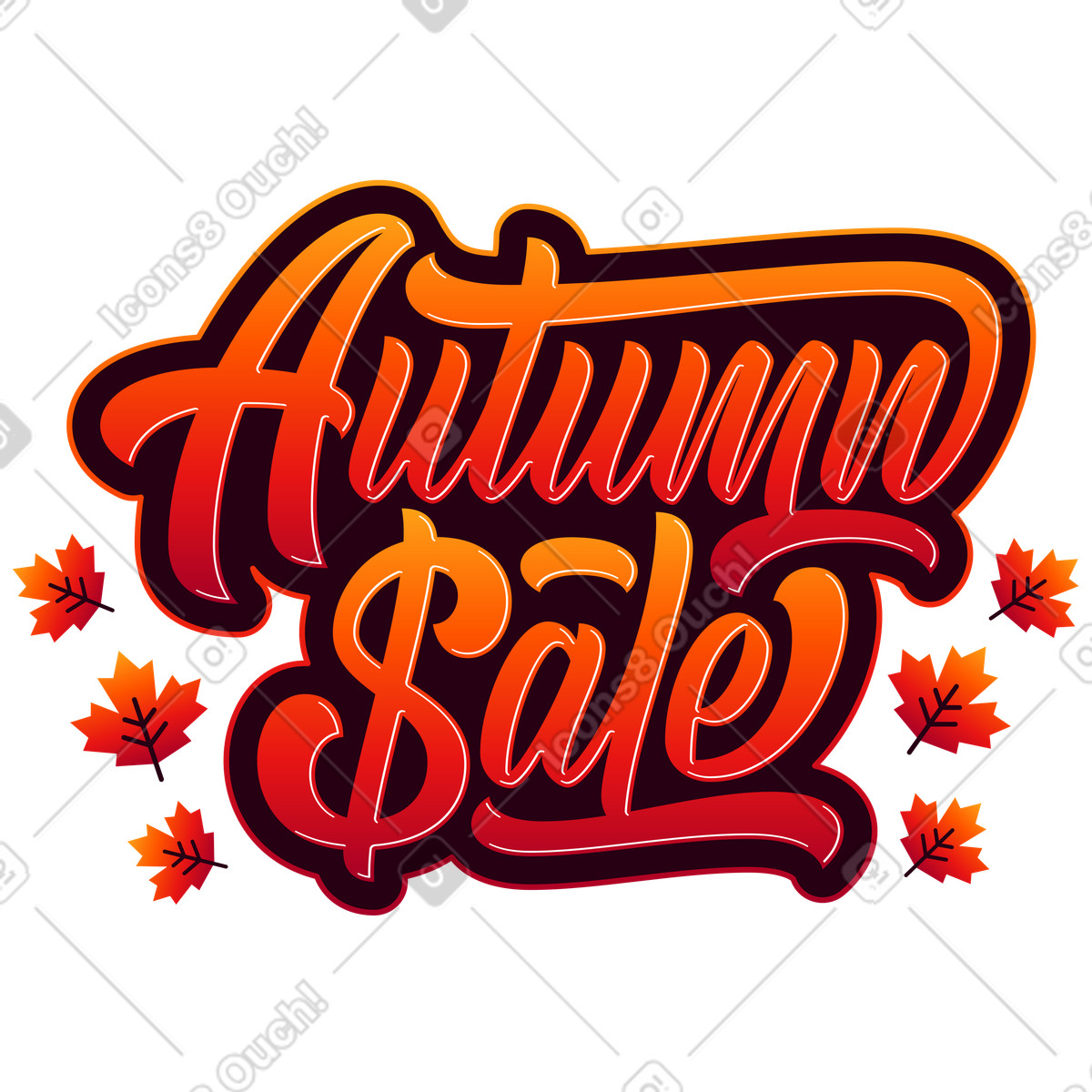Lettering vendita autunnale con foglie e testo ombra illustrazione in stile scarica in PNG, SVG