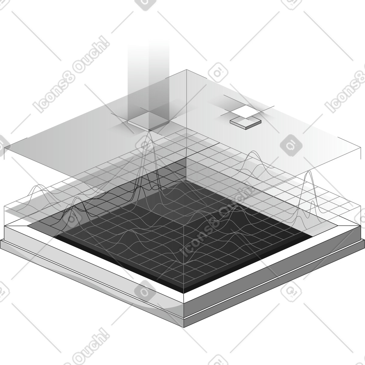 Data landscape grid with layered peaks forming abstract topographic surface illustrazione in stile Futuristic scarica in PNG, SVG