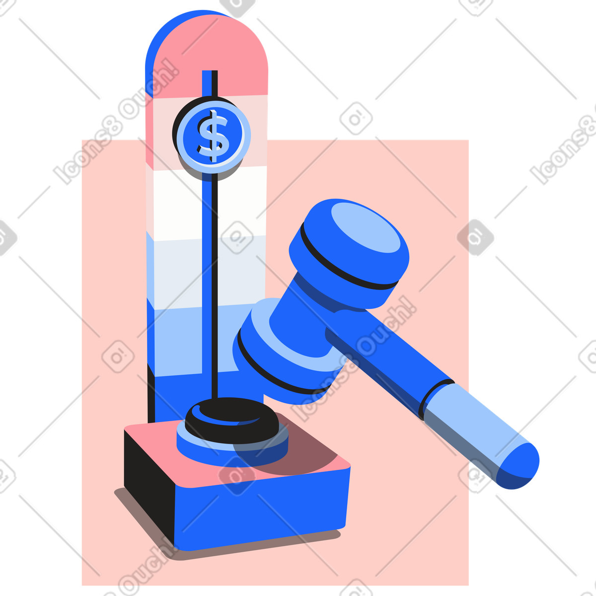 Ilustración High striker with dollar sign, Financial success and business growth en estilo Editorial a descargar en PNG y SVG