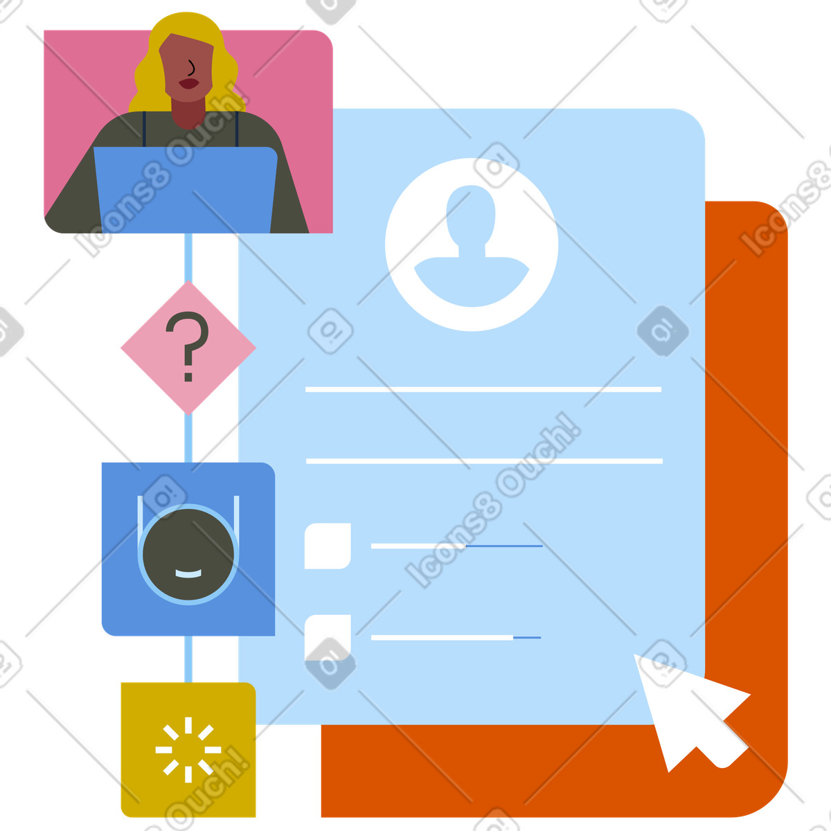 AI-assisted HR evaluation process, Human-AI collaboration in talent assessment, Data-driven decision framework illustration Vector style download PNG, SVG