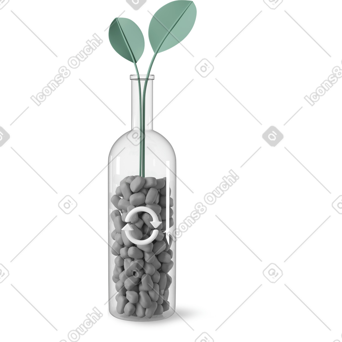 Glass bottle with plant sprout and recycle symbol, eco-friendly packaging sustainability illustrazione in stile 3D Casual life scarica in PNG, SVG