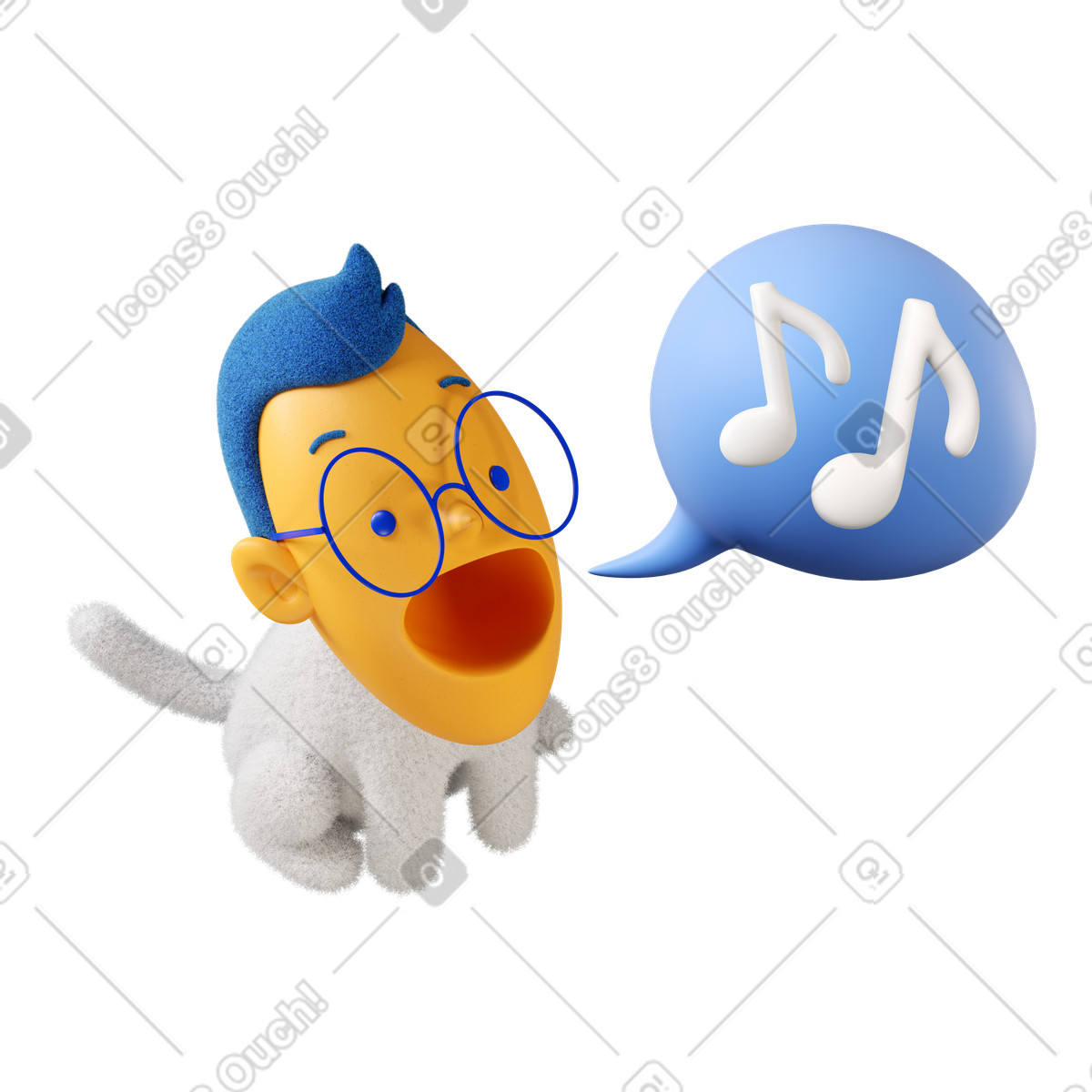 Personaggio che canta con note nel fumetto illustrazione in stile 3D Buddy scarica in PNG, SVG