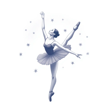 A ballet dancer gracefully pirouetting in mid-air, surrounded by stars