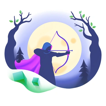 An archer silhouetted against the moonlight, ready to shoot a crossbow.