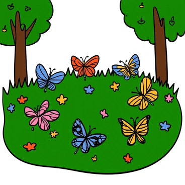 A field filled with various species of butterflies, each showcasing intricate and vibrant patterns on their wings. The butterflies are posed as if they are gently resting on colorful flowers scattered throughout the grassy landscape. The scene captures a moment in time, with sunlight filtering through the leaves of nearby trees, casting soft shadows over the butterflies, highlighting their beautiful details. Each butterfly is unique, featuring combinations of bright colors such as blues, oranges, and yellows, with delicate wing shapes that enhance their visual appeal. The atmosphere conveys a sense of wonder and beauty in the natural world.