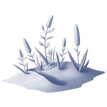 A group of resilient plants growing in a coastal environment shaped by sand dunes. The plants exhibit adaptations to tolerate salty conditions, with thick leaves and waxy surfaces to minimize water loss. The dune landscape features gentle slopes and ridges, offering a natural habitat for these flora. Some plants are clustered together, while others stand alone, showcasing their unique forms and structures. The sandy soil beneath them is visible, emphasizing the challenging environment in which they thrive.