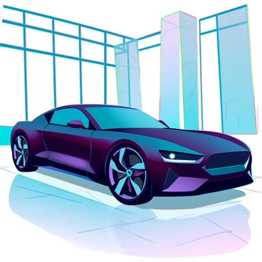 A luxury car with a shiny metallic exterior, showcasing a deep black color and sleek curves. It is positioned prominently in an elegant showroom with polished marble floors reflecting the car's glossy surface. The ambient lighting illuminates the vehicle, highlighting its sophisticated design and intricate details. Large glass windows in the showroom allow natural light to pour in, enhancing the overall atmosphere of luxury and exclusivity. The surrounding area features minimalist décor, emphasizing the car as the focal point of the space.