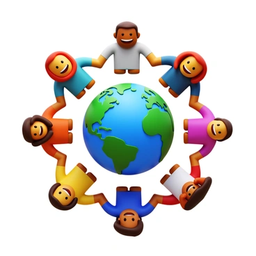People from different cultures holding hands around a globe