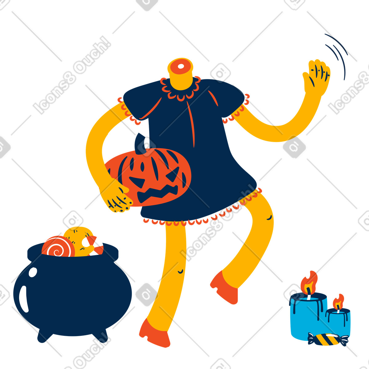 Headless girl holding a Halloween pumpkin illustration cartoon clipart SVG download