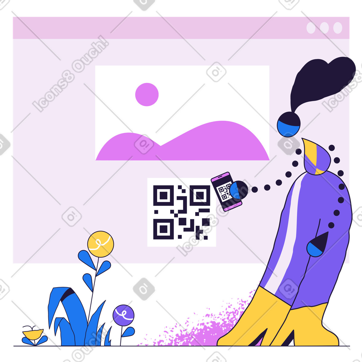 QR code scan illustration in Conifer style download in PNG, SVG