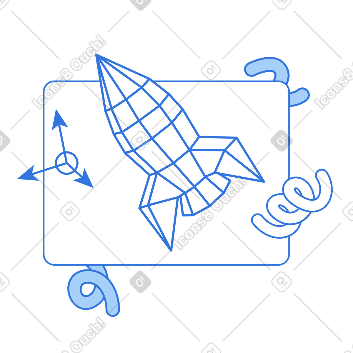 Prototype modeling and engineering, rocket mesh in 3d viewport illustration Sky style download PNG, SVG