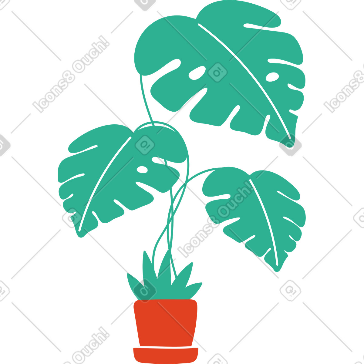 Grüne monstera in einem roten topf-Illustration im Jelly-Stil als Download PNG, SVG