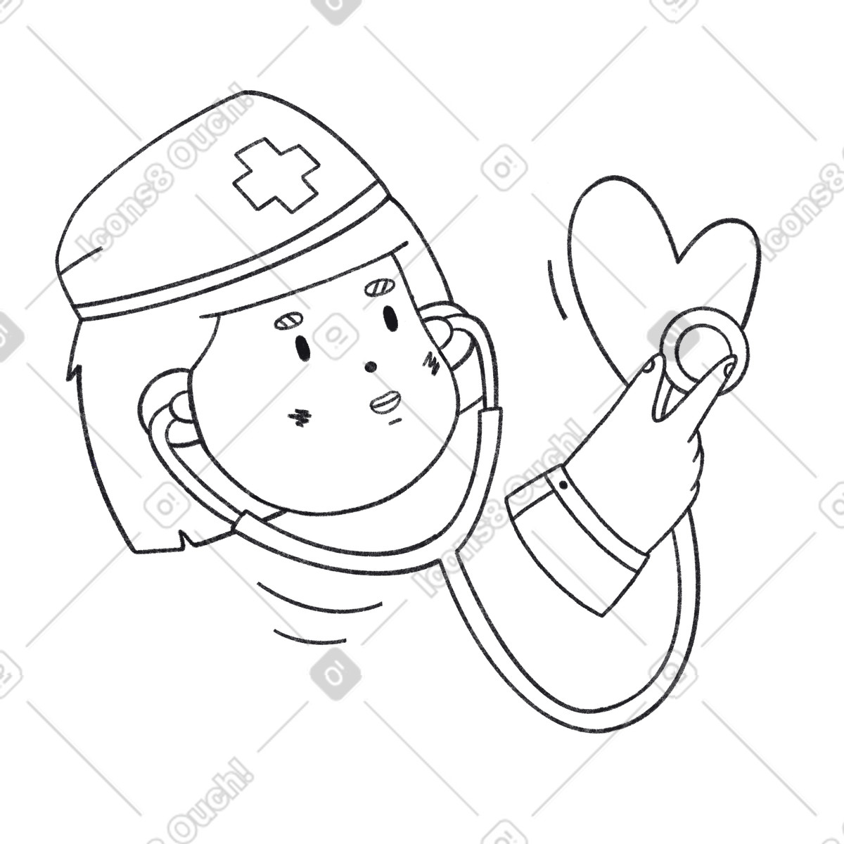 Illustration Doctor checking heartbeat, Medical examination and diagnosis dans le style Bonbon Line à télécharger aux formats PNG, SVG