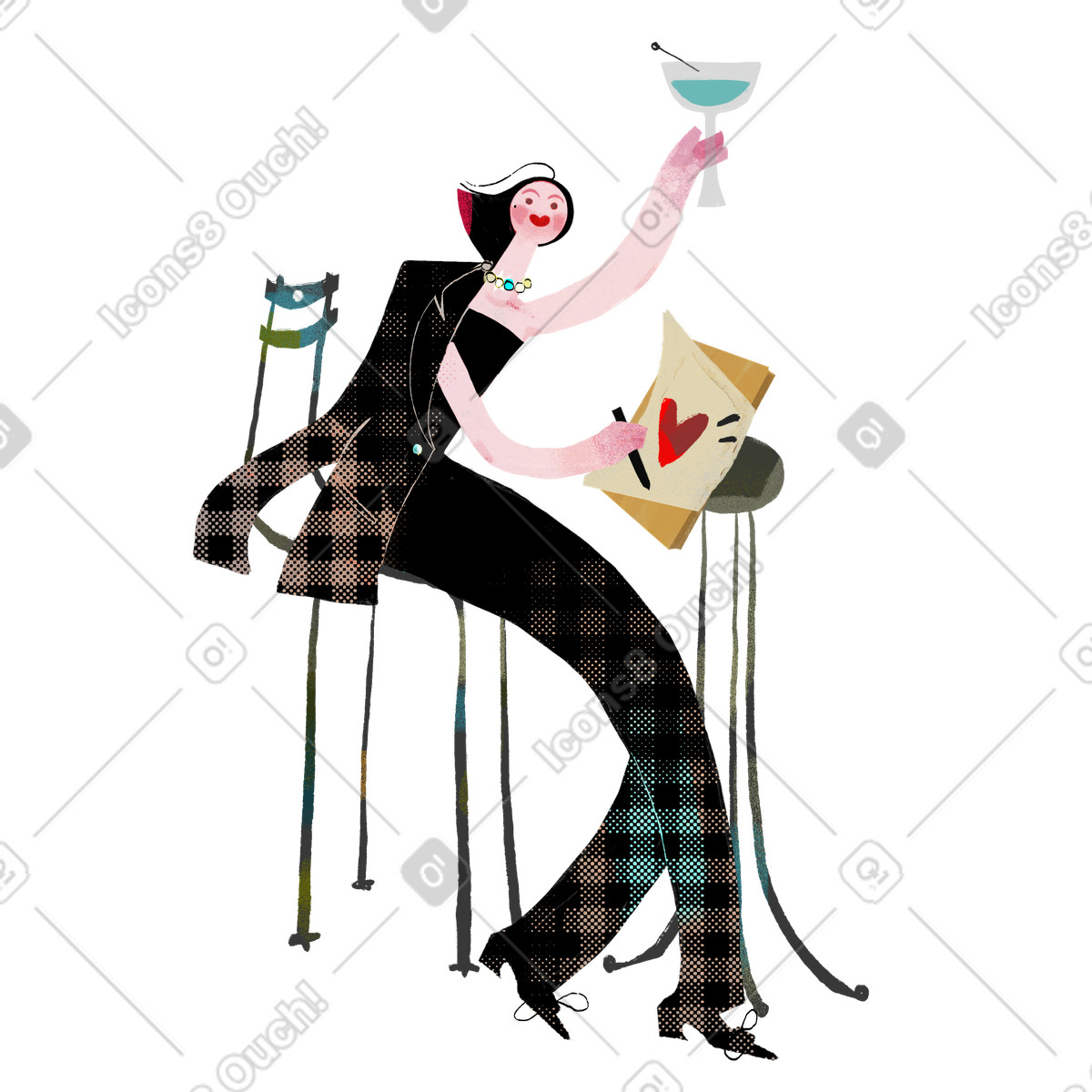 Fabulous スタイルの Illustrator drawing a heart and raising glass のイラストをPNG、SVG形式でダウンロード